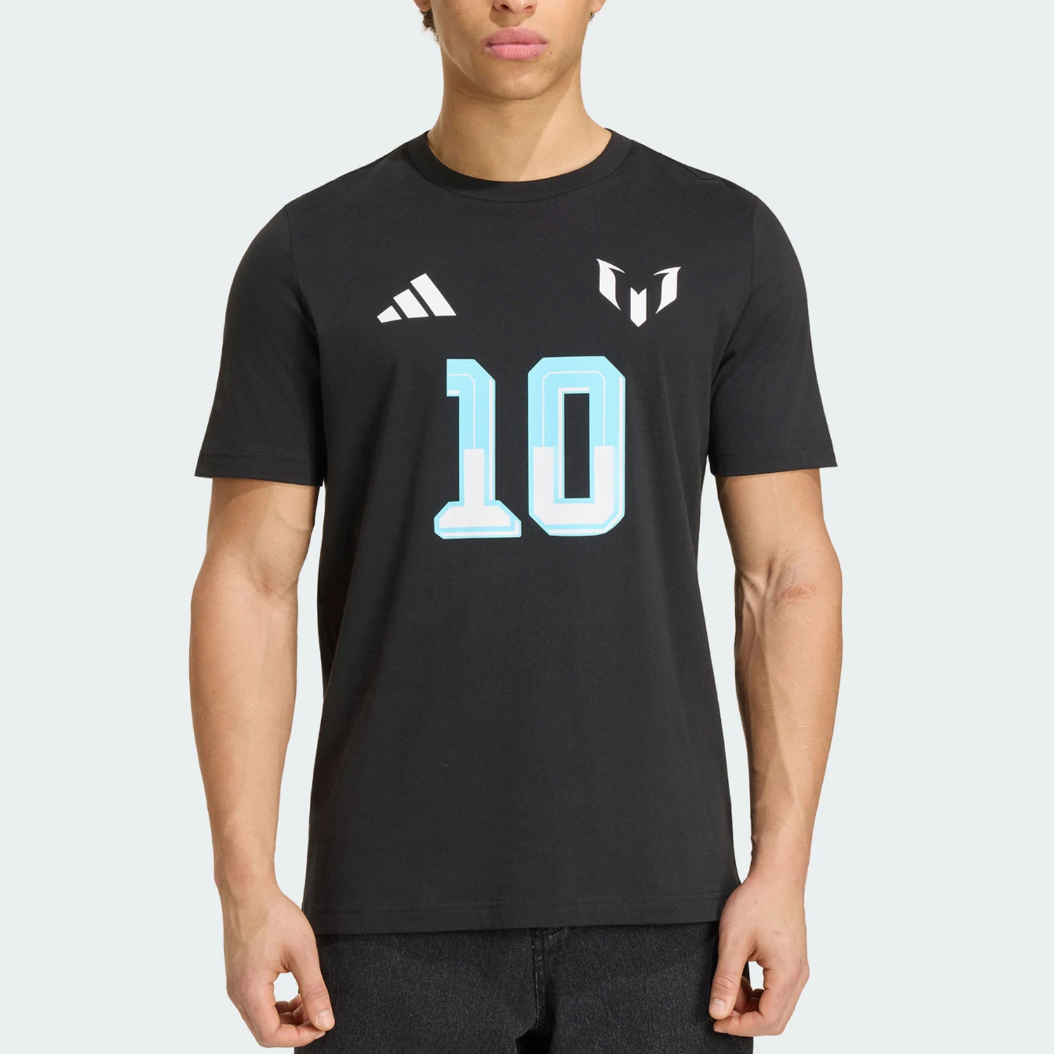 Adidas genuine Messi series new men's black football short sleeved T-shirt KS2539
