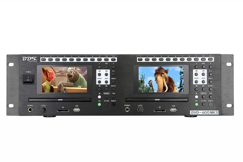 BDS DVD600MK3 best-selling rack mounted dual compartment DVD, USB SD player, disc player, audio dual display