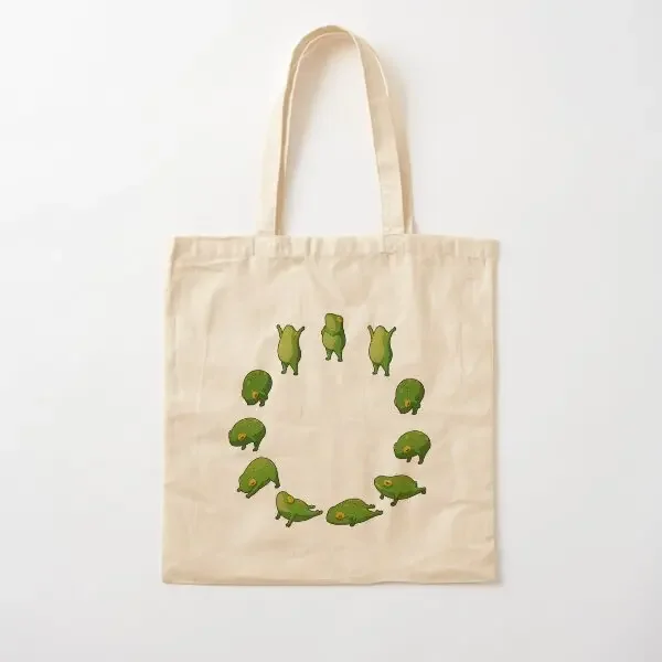 

Yoga Frog Sun Salutation No Arrow Cott Canvas Bag Ladies Tote Grocery Reusable Printed Fabric Foldable Casual Unisex Travel