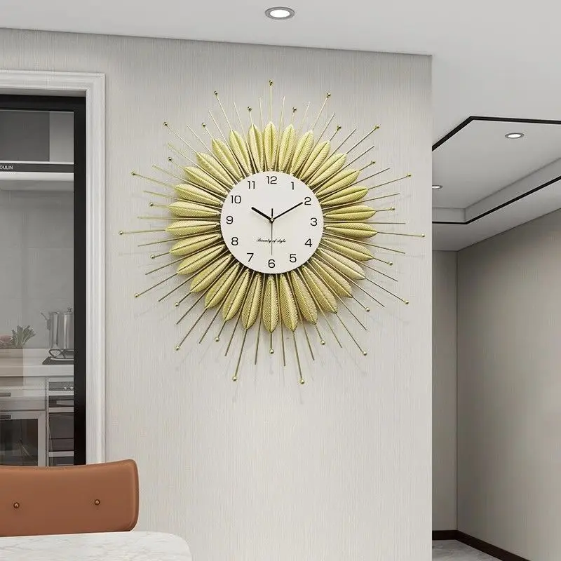 Creative Silent Wall Clock, Living Room Home, New High-end, Elegant and Light Luxury Sun Art Clocks, Decorative Wall Watch