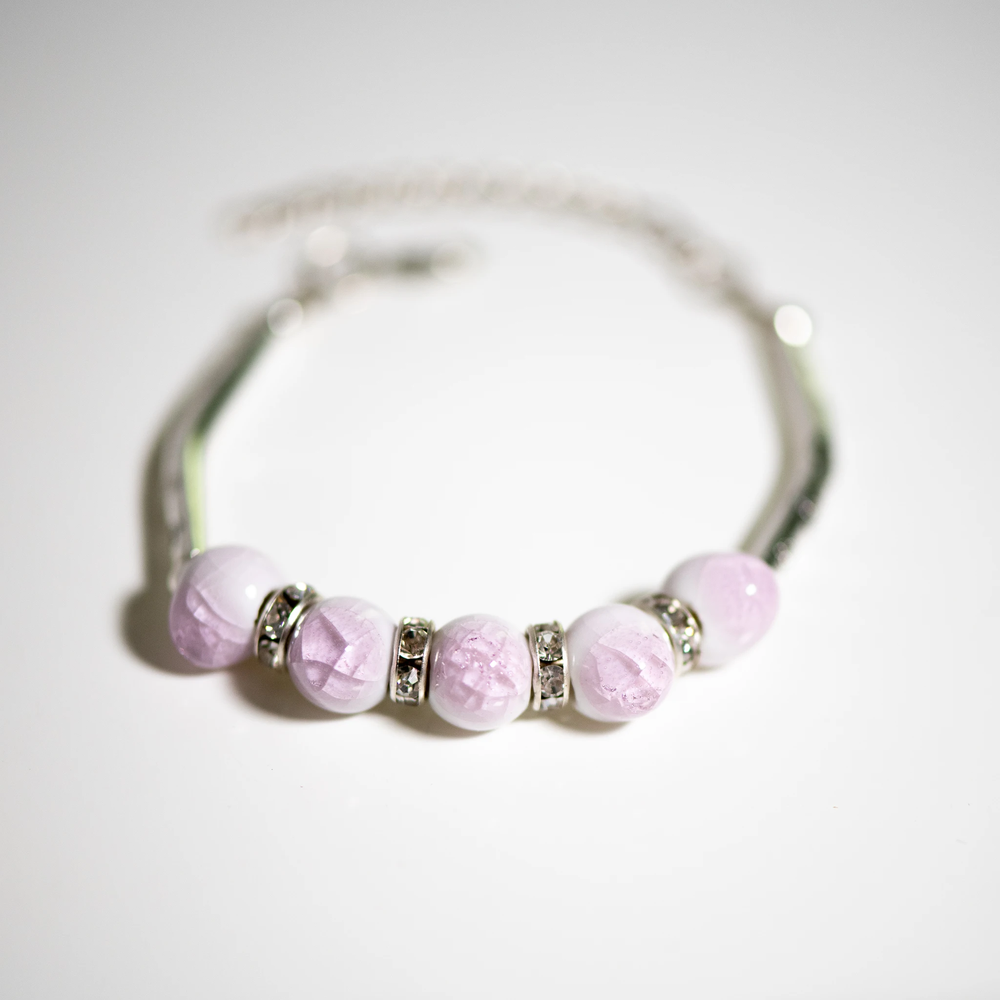 

Flower Ceramic Bead Bracelet with Adjustable Chain Handwoven Jewelry 15+5cm