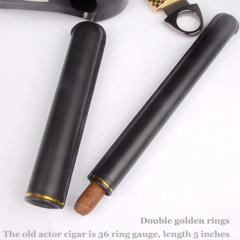 

Man-made Leather Cigar Case 7.5in Super Long Cigar Holder Single Tube Cigar Tool Mini Cigar Box 42 Ring Black Travel Humidor