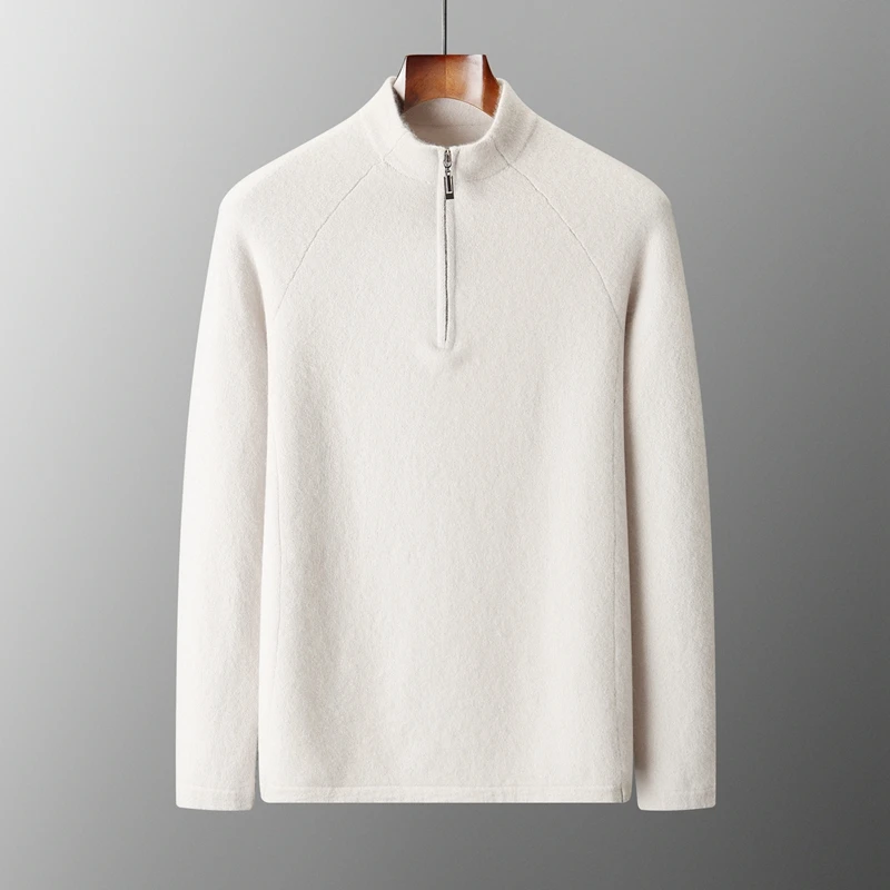 Maglione di cashmere Maglione lavorato a maglia con mezza zip Maglione base con colletto alla coreana da uomo Autunno Inverno Nuovo maglione di lana pullover con strato interno