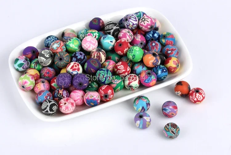 10MM 200pcs/lot Mixed Colors Flower Ball  Round Polymer Clay Beads Handpainted Fit Bracelet Beads DIY Finding Accessory