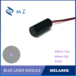 블루 도트 레이저 다이오드 모듈 보안 레벨 클래스 II 산업용 APC 드라이브, 405nm, 1mW, 5VDC 표준, 8mm