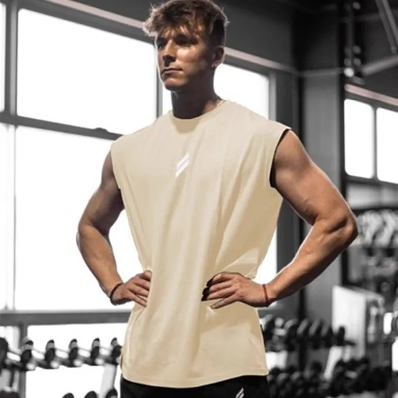 Camisola de regata respirável de fitness solta masculina, camiseta sem mangas, colete de secagem rápida, roupas esportivas masculinas, verão