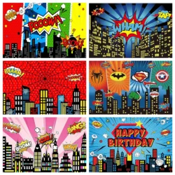 Super-Hero City Building Theme Children's Birthday Party Background City Hero Fans Kids Decoration Banner Photography Backdround