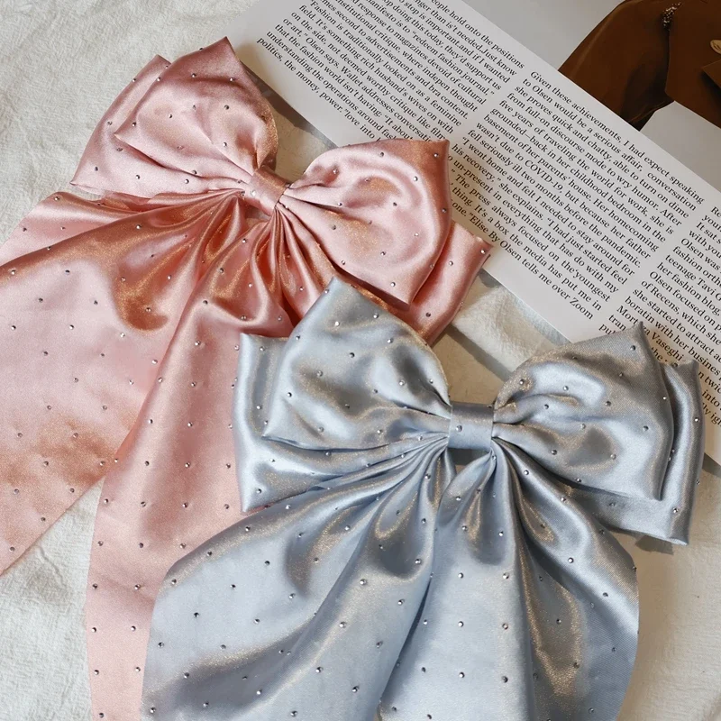 2Pcs Woman Girls Bowknot Streamer Hairpin Chiffon Ribbon Barrette Bow Back Head Spring Clip Headwear Fashion Hair Accessories