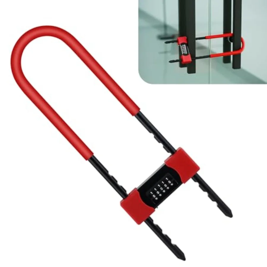 

U-Lock for bicycles, electric bikes, mountain bikes, glass doors - steel, black, five-digit code, extra-long adjustable shackle