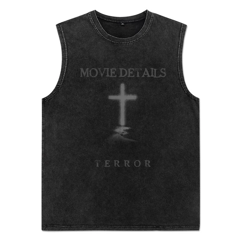 

Tank Top Men's Gothic Punk Letter Cross Print Vest Couple High Street Ins American Wash Black Pure Cotton Sleeveless T-shirt