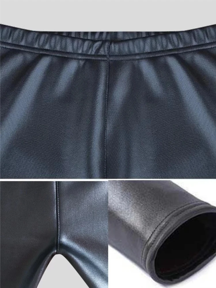 봄 가을 블랙 PU 인조 가죽 레깅스 따뜻한 슬림 스트레치 하이웨이스트 캐주얼 팬츠 타이츠 여성용 섹시 걸 레깅스