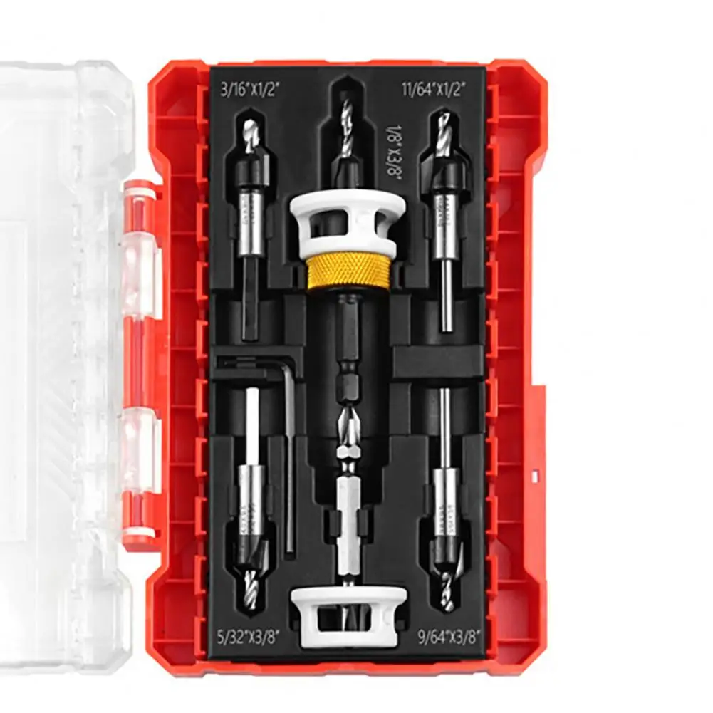 

Plywood Drill Bit Countersink Drill Bits Set with Adjustable Depth Stop Collar Dual-flute Tct Alloy Hole Drills Wrench Storage