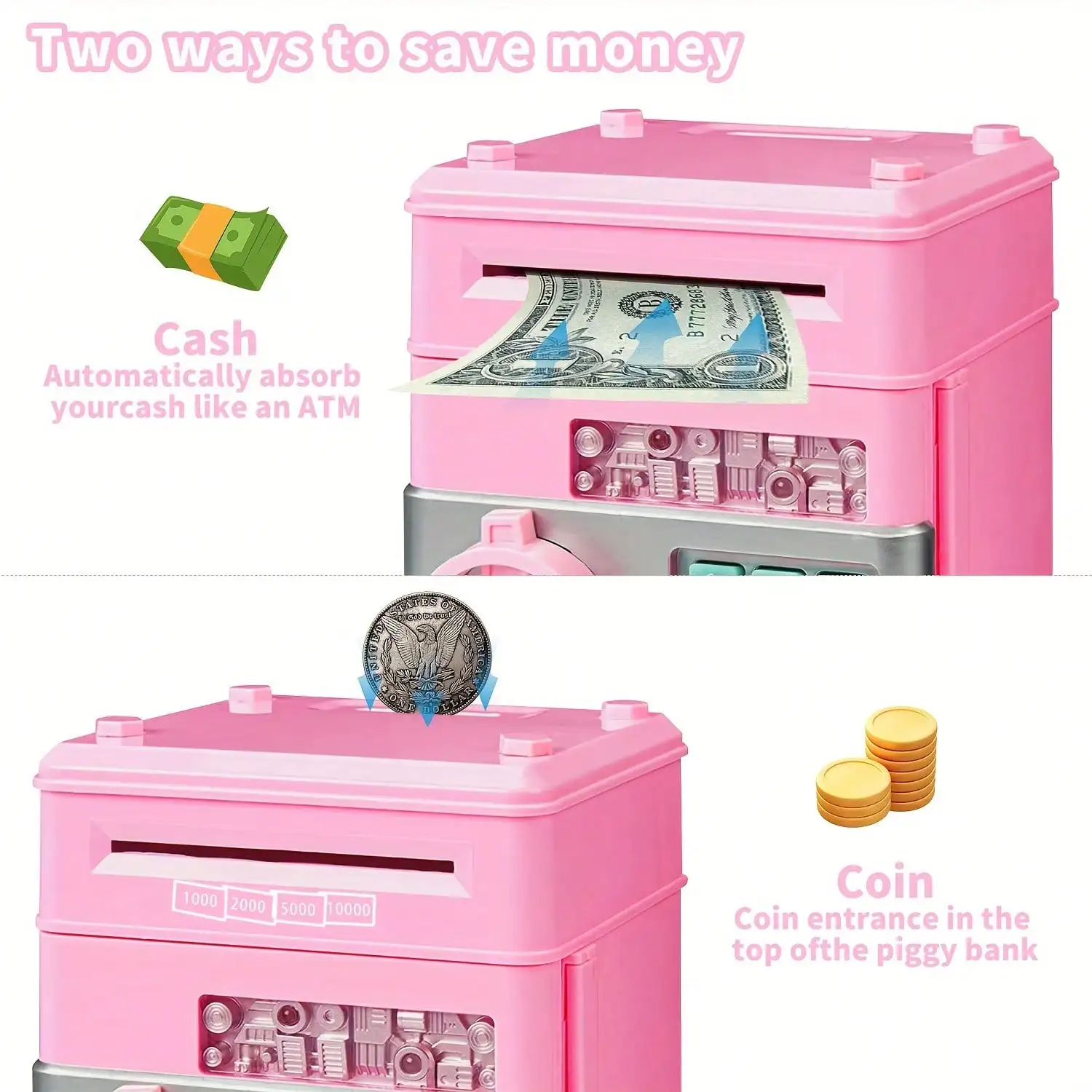 Kids Mini ATM Piggy Bank,Electronic Cash Coin Saving Money Box,Simulation ATM Savings Bank Toy,Fun Educational Money‑Management Toy,Great Birthday Holiday Gift for Boys Girls Ages 3‑12 view 6