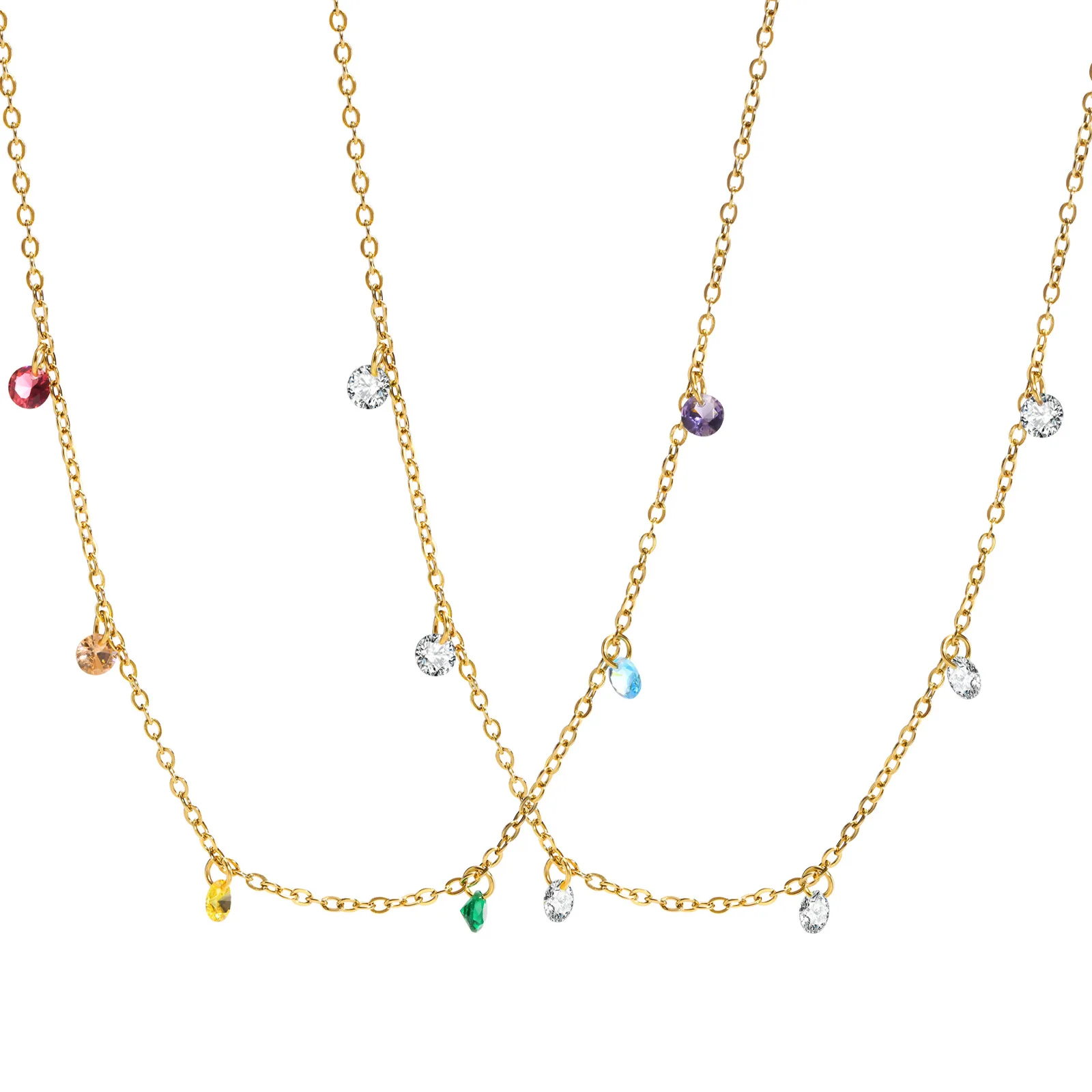 

Stylish Irregular Cubic Zirconia Pendant Necklace For Women 18K Real Gold Plated Stainless Steel Link Cable Chain Choker Jewelry