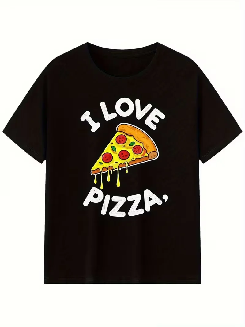 Funny Pizza Meme Print T-shirt Playful Pizza Slice And Poop Emoji Graphic Short Sleeve Tops Spring Summer Party Daily Tops