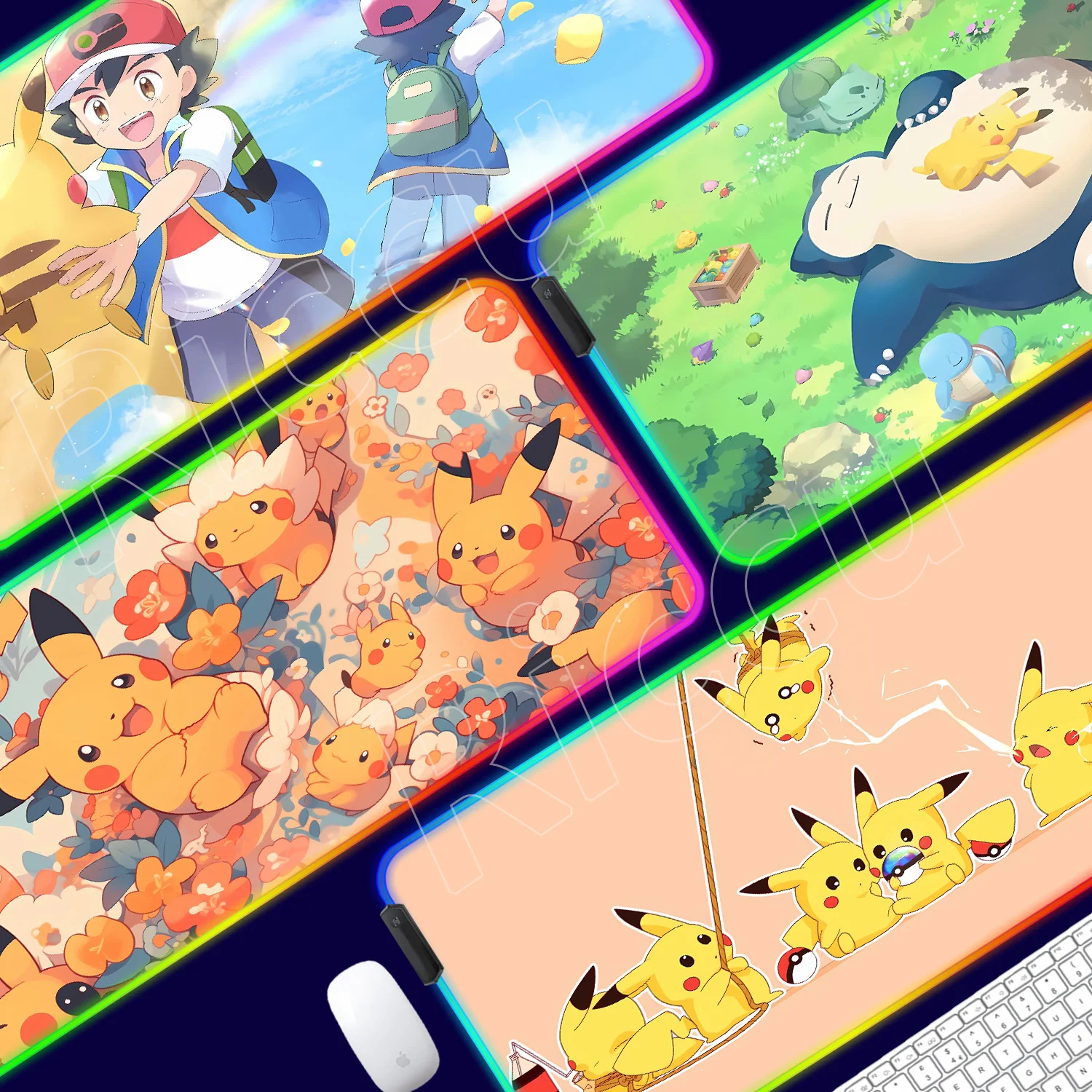 

RGB Mouse Mat Lockedge Anime Pikachu Mouse Pad Laptop Gaming Accessories Computer Game Keyboard Desk Pad XXL Mousepad for Gift