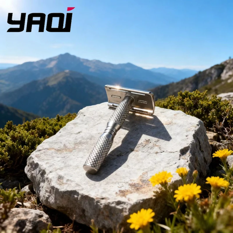 YAQI Ghost Cross Grain Pattern Safety Razor - about 57g Titanium Matte Finish Ultra-Light Hypoallergenic Men's Shaving tool