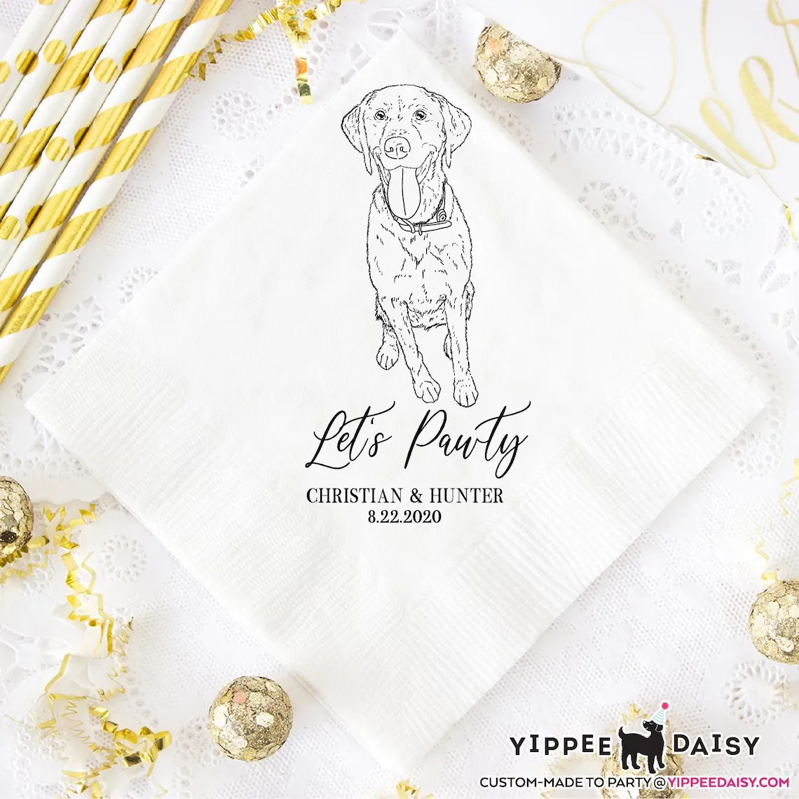 25PCS Custom Pet Sketch Napkins, Heart Connected Napkins, Rehearsal Dinner Napkins, Dog Wedding Napkins, Dog Portrait Napkins, C