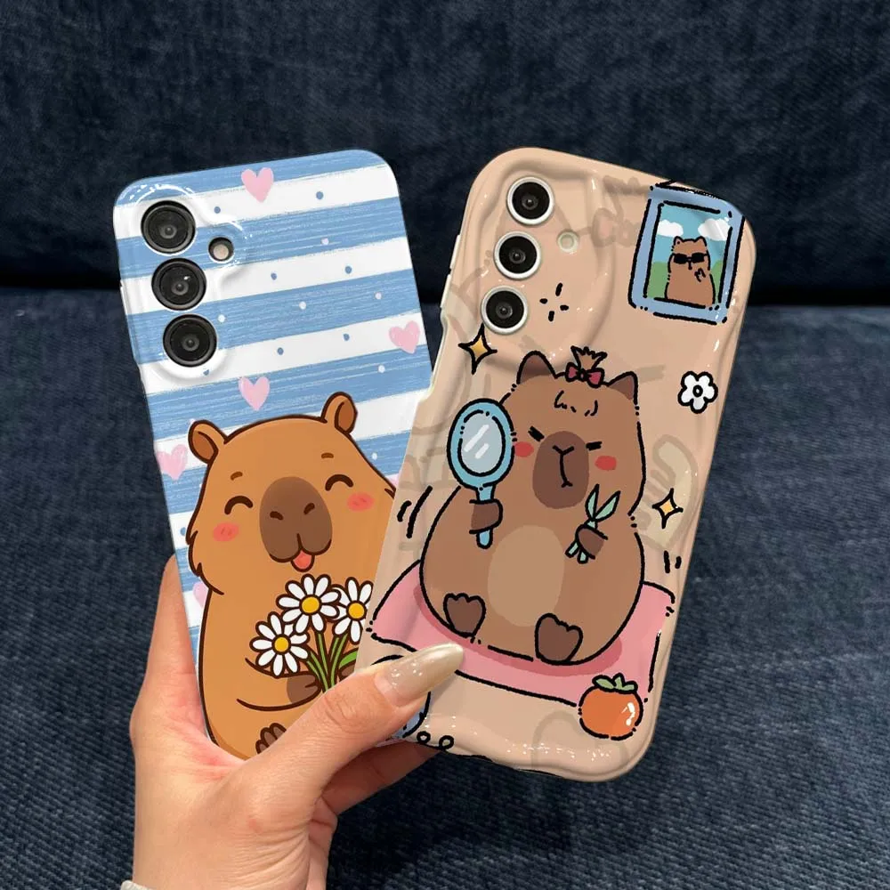 Cartoon Bear Mirror Hairpin For Samsung Galaxy A73 A55 A26 A24 A06 A05 Feilin Phone Case Wave Oil Phone Case Cover