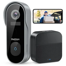 TMEZON – sonnette vidéo connectée 1080P, wi-fi, interphone avec carillon, IP, caméra de sécurité sans fil, alarme IR