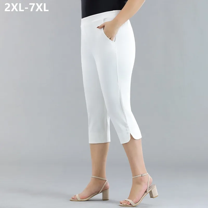 

Капри Шорты для девочек Тонкие летние белые с высокой талией размера плюс 5XL 6XL 7XL Женские офисные женские черные женские облегающие укороченные брюки
