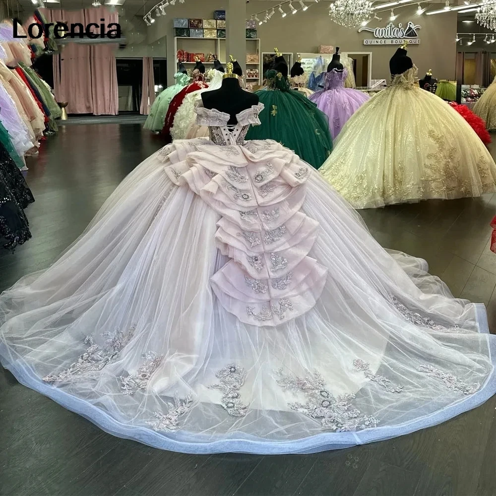 Lorencia-vestido De quinceañera púrpura, vestido De baile con cuentas De cristales, Apliques De encaje, corsé mexicano dulce 16, 15 Años, YQD677