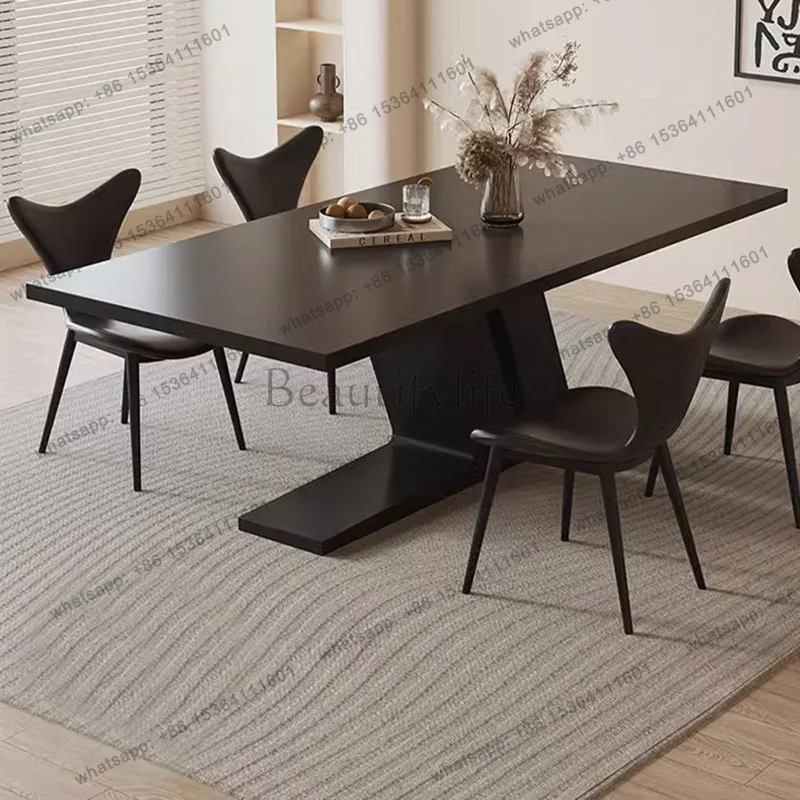 Hanging under the black rock slab dining table Modern simple small apartment restaurant Household dining table Rectangle