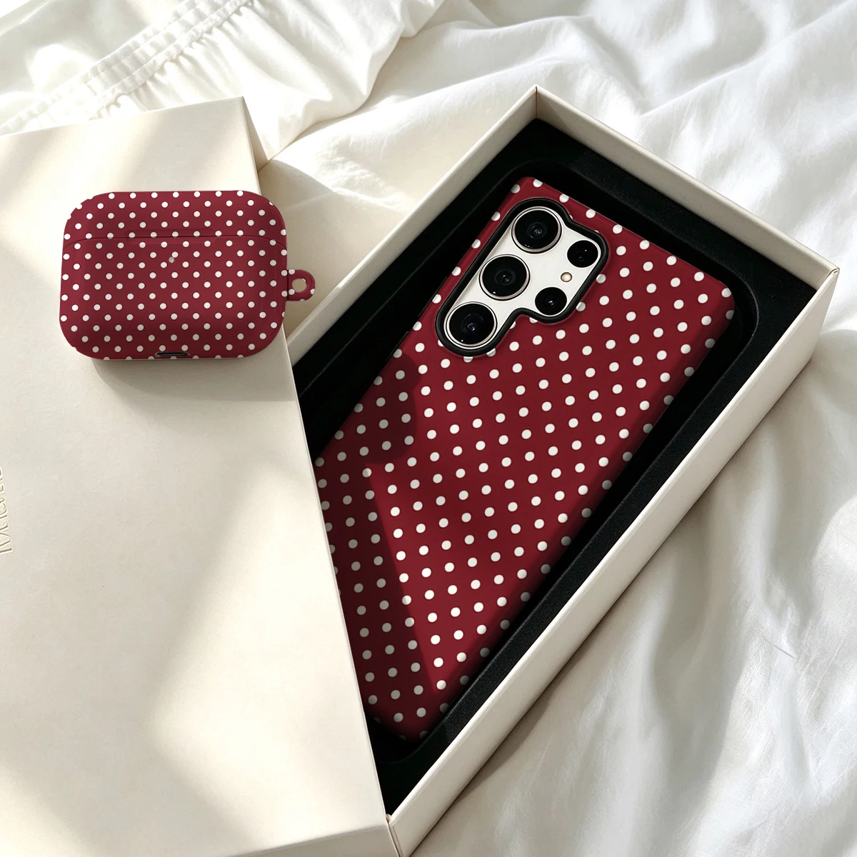 Pirve Phone Case For Samsung Galaxy S26 S25 Ultra S24 S23 Plus Shockproof Double Layer Tough Back Burgundy White Dots Cover