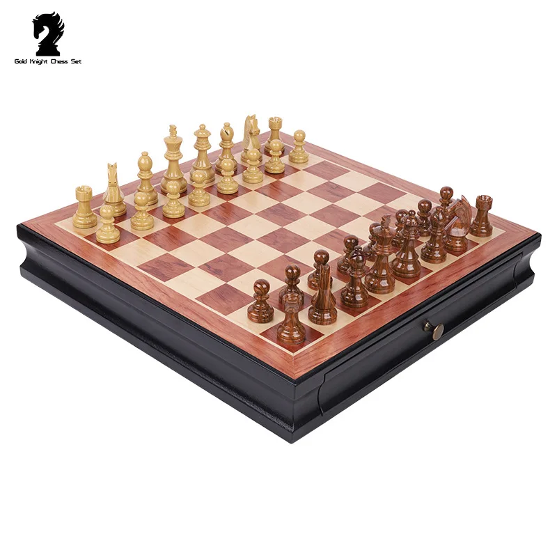 Large Wooden Chess Board Set Luxury Board Game Retro Chess Piece Creative Funny Family Table Games for Children Toys Nice Gifts
