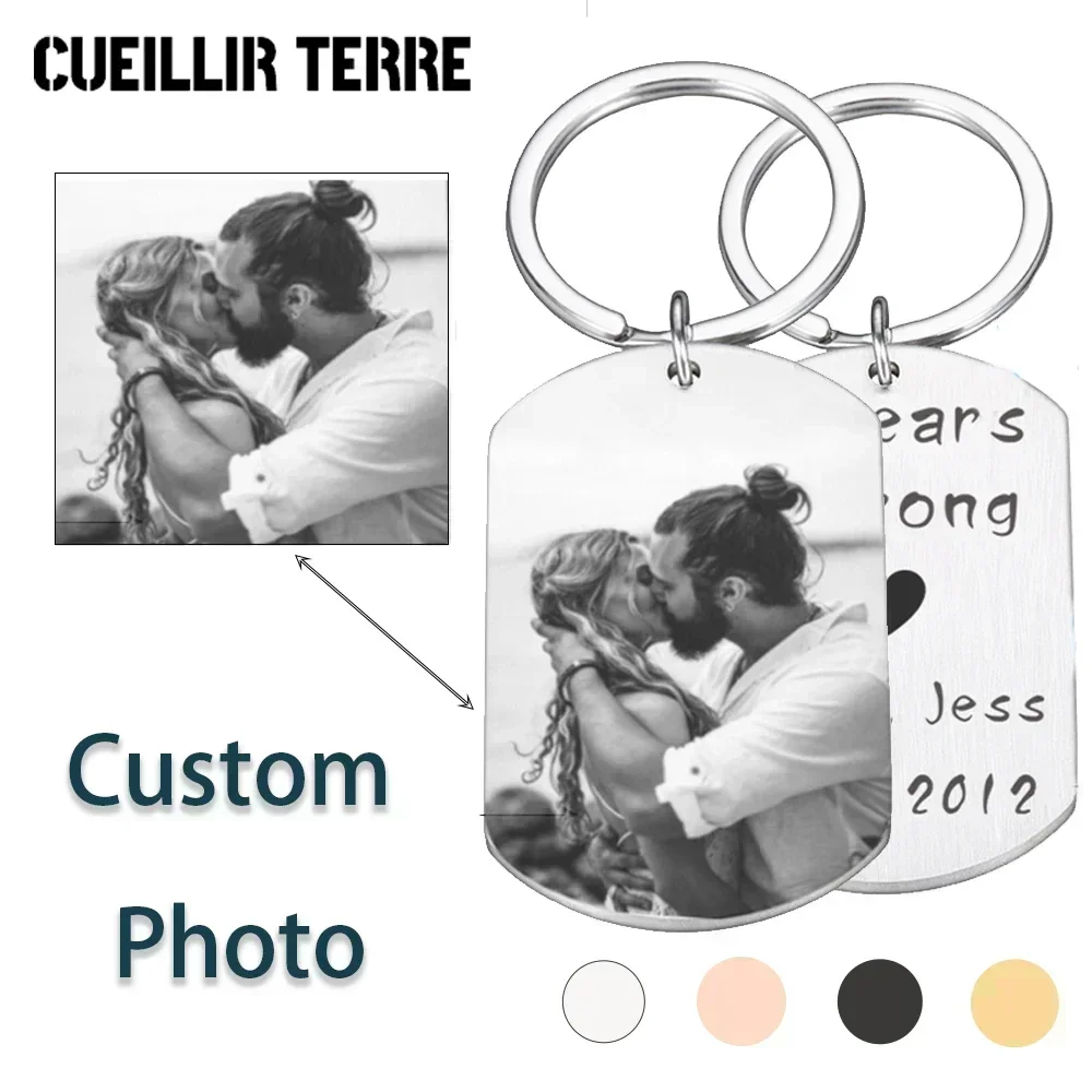 Customization Photo Keychain Couple Keychain Stainless Steel Keychains Laser Diy Engraving Name Date Custom Gift Key Accessories