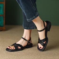 2024 New Summer Sandals retro Women Shoes Open Toe Low Heel Sandals Shoes for Women