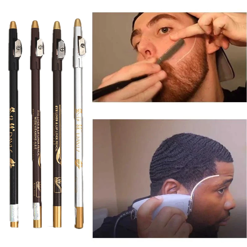 Lápiz para hombres, borde de barba, línea de cabello, maquinilla de afeitar, accesorios con forma de peluquero con sacapuntas, línea de pelo, lápiz de maquillaje para cejas