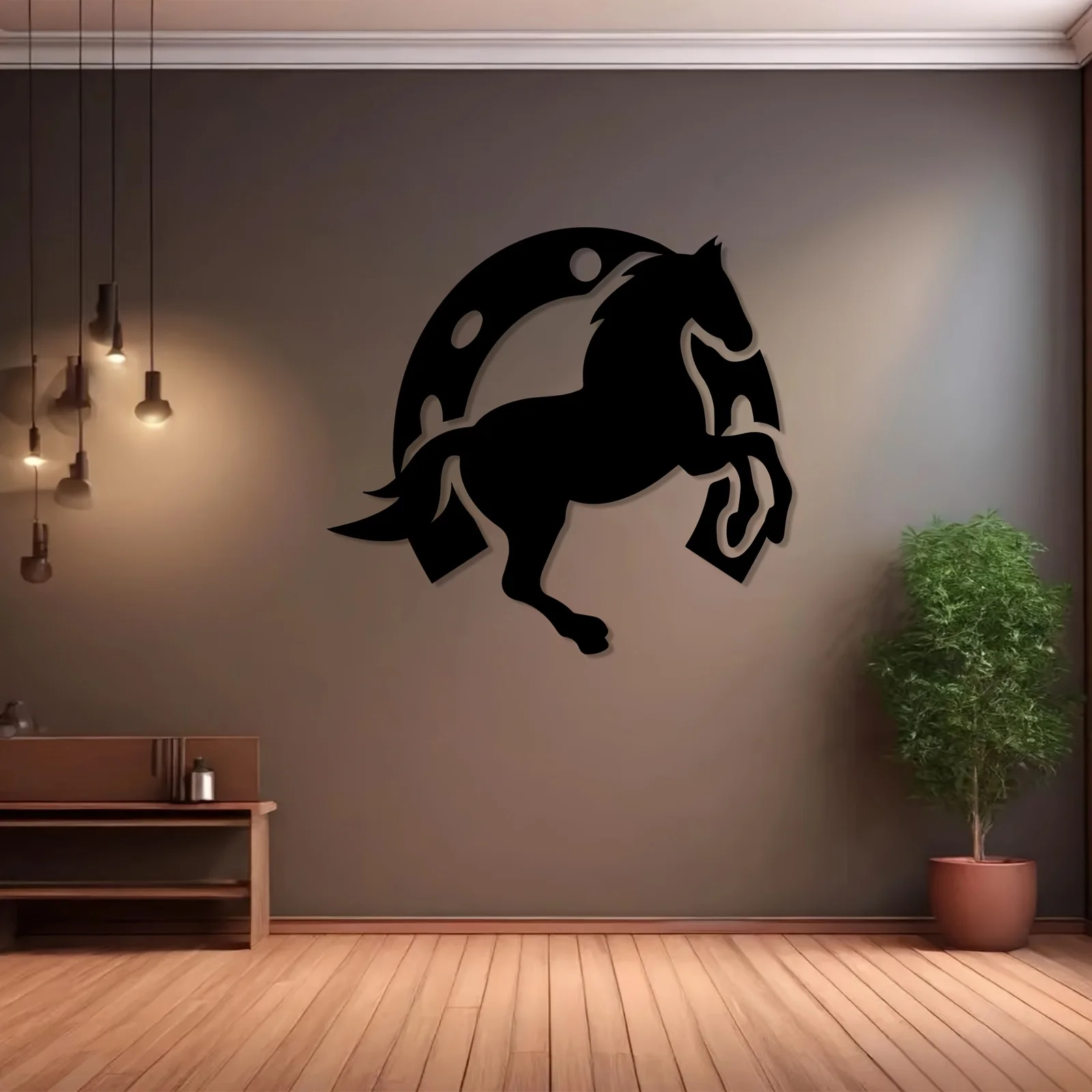 Modern Horse Horseshoe Metal Wall Art Galloping Statue Weather-Resistant Iron Indoor Living Room Fence Western Decor Gift