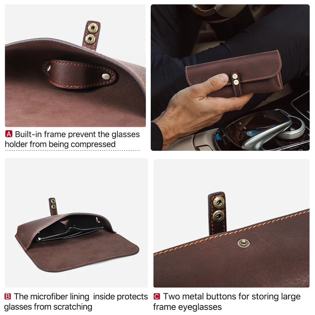 Bolsa de gafas de cuero genuino, funda protectora para mujeres y hombres, estuche portátil para gafas de sol de viaje, caja porta gafas de lectura