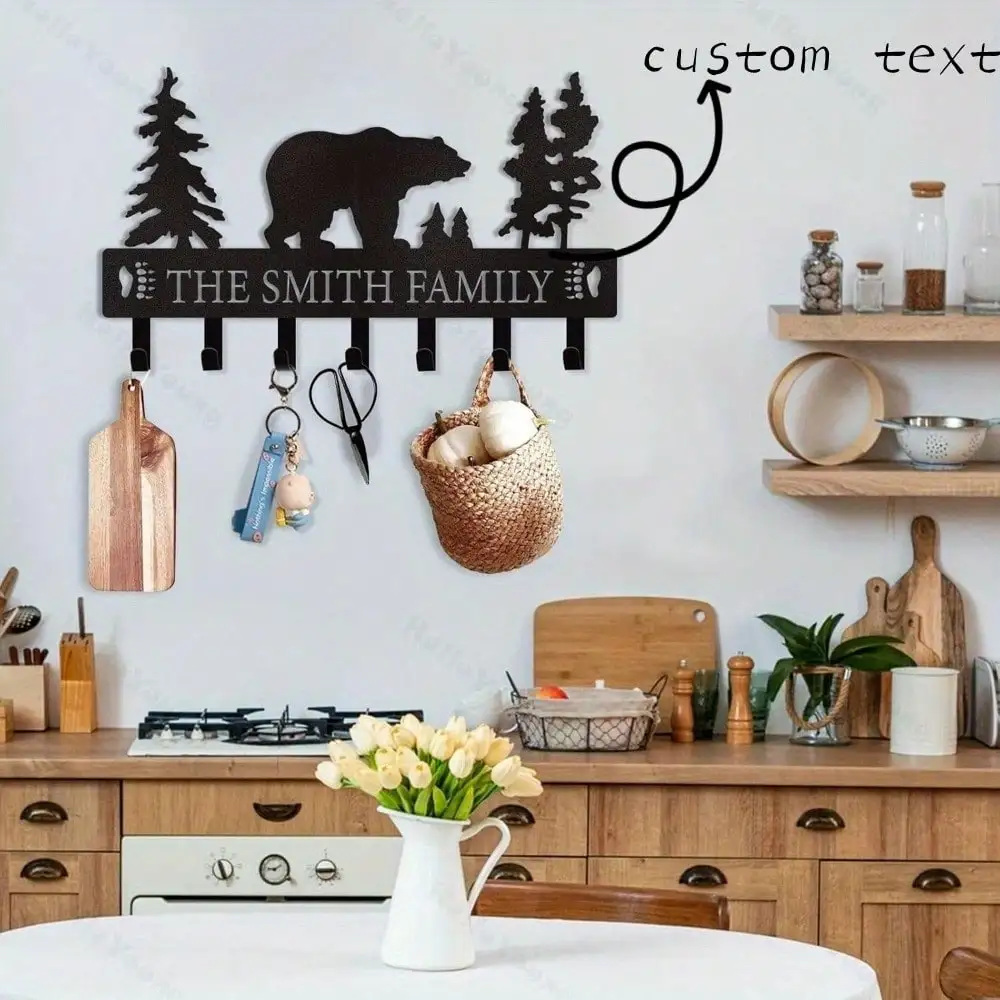 

Personalized Forest Bear Wall Hook, Custom Coat Rack, Rustic Entryway Organizer, Unique Housewarming Gift