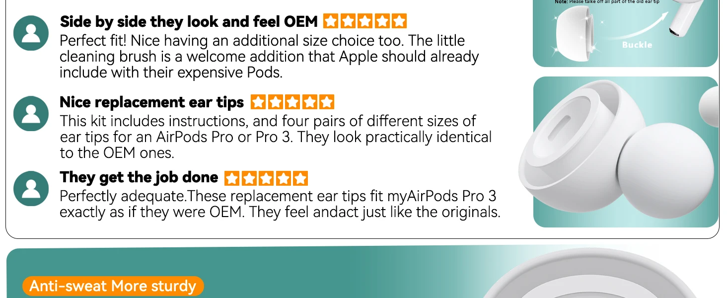 HAPPORIA Silikon-Ohrstöpsel für AirPods Pro 3, Ersatz-Ohrhörer, Geräuschreduzierung, rutschfeste Ohrkappen, sicherer Sitz, weiche Ohrpolster – Detail 3