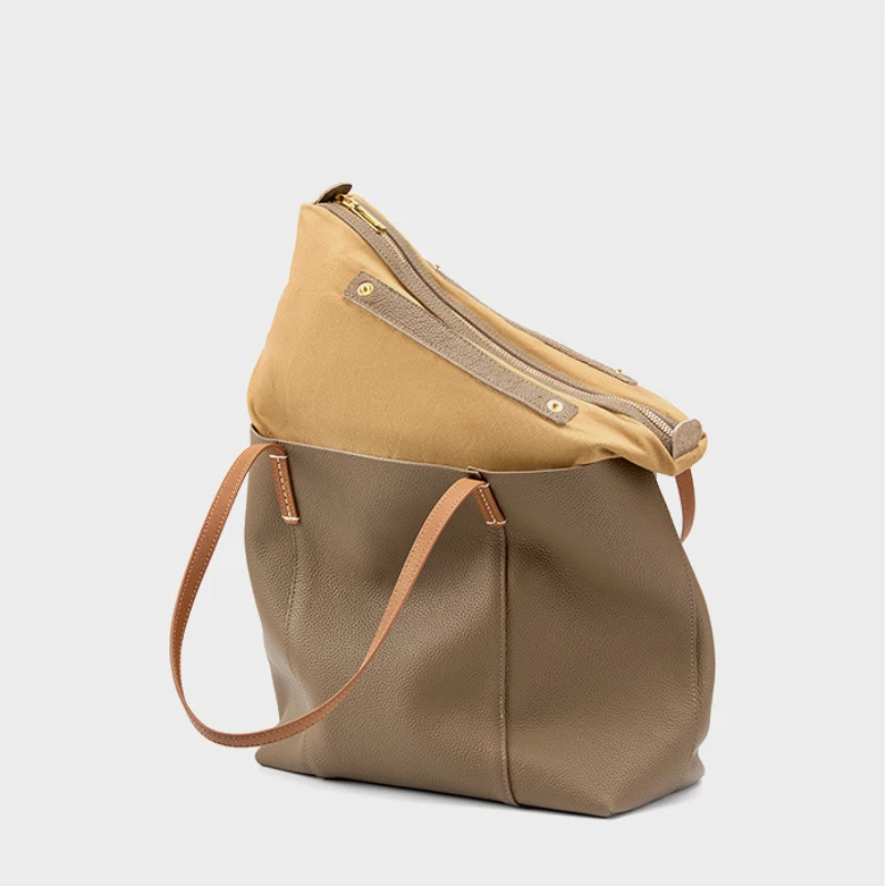 Women Bag Cow Leather Simple Fashion Office Lady Zipper SOFT Casual Composite Bag Shoulder Bag Handbag Shopping Bag