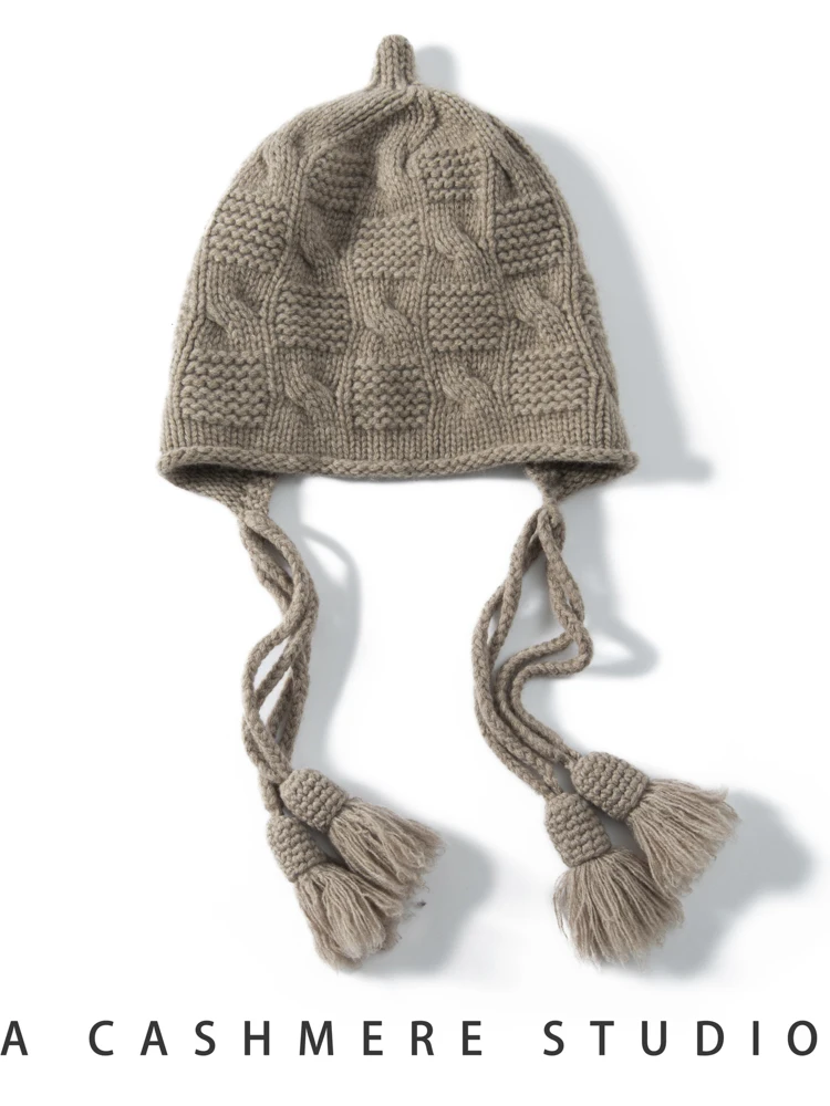 TLOML Autumn Winter Women's Cashmere Hat 100% Cashmere Cable Knitting Sui Tou Hats Warm Pullover Caps Casual Cashmere Comfy Hats