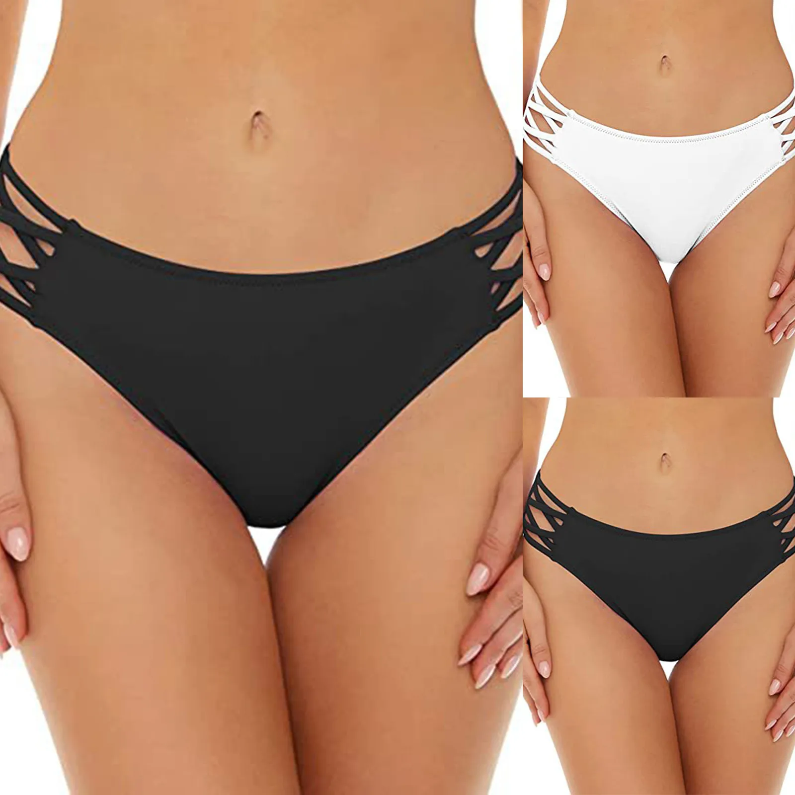 Women Sexy Black Swimwear Bottoms Summer Ladies Hollow Swim Briefs Low Waist Shorts Bikini Bottom Female Brazilian Underwear