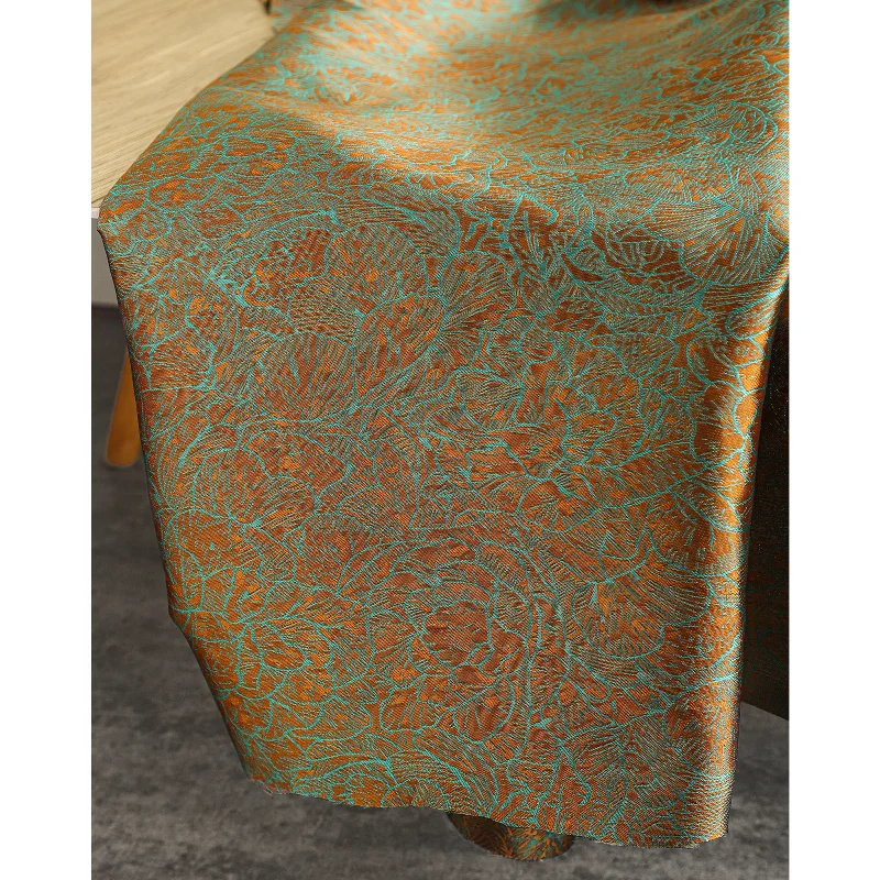 Lotus Orange Green Texture Jacquard Texture Artistic Chinese Style Cheongsam Horse Face Skirt Vest Jacket Designer Fabric