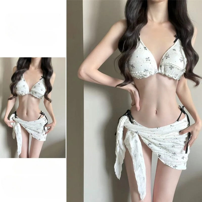 

Y2k Vintage Bodycon Sexy Three-Piece Bikini Set Hot Girl Lace-Up Patchwork Women Beach Style Vacation Pool Party Spring Summer