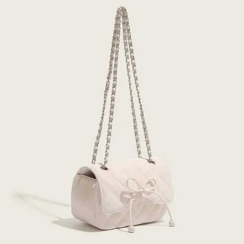 Bloom Sweet Cute White Shoulder Bags Purse Women Fairycore Aesthetic Chain Bow Y2k Handbag Female Hot Girls Pink Underarm Bag