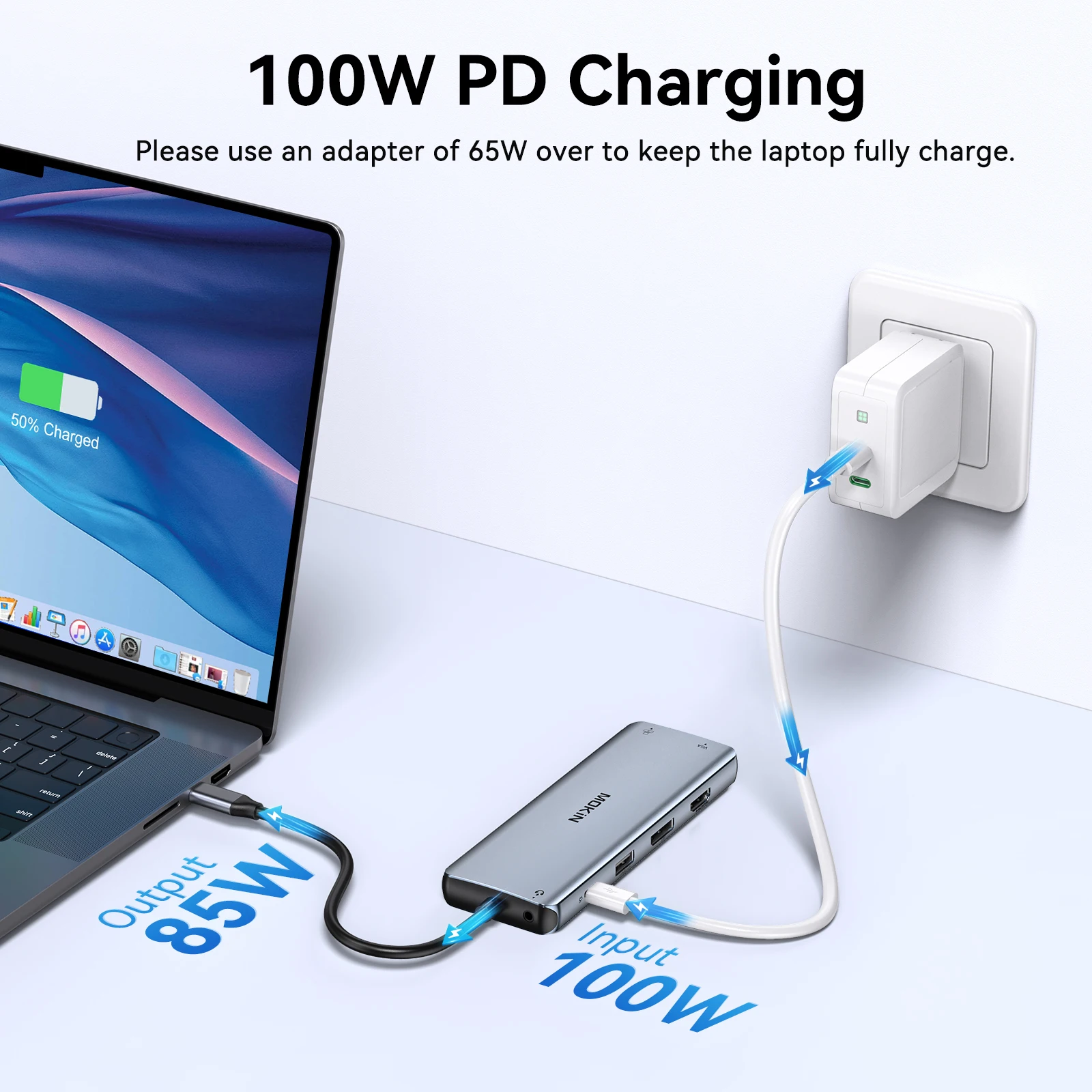 موكين USB C Hub Type C إلى 4K60 هرتز HDMI محطة إرساء شاشة ثلاثية، 3 USB 3.0، VGA، PD100W، RJ45، SD/TF، للكمبيوتر المحمول Windows MacOS