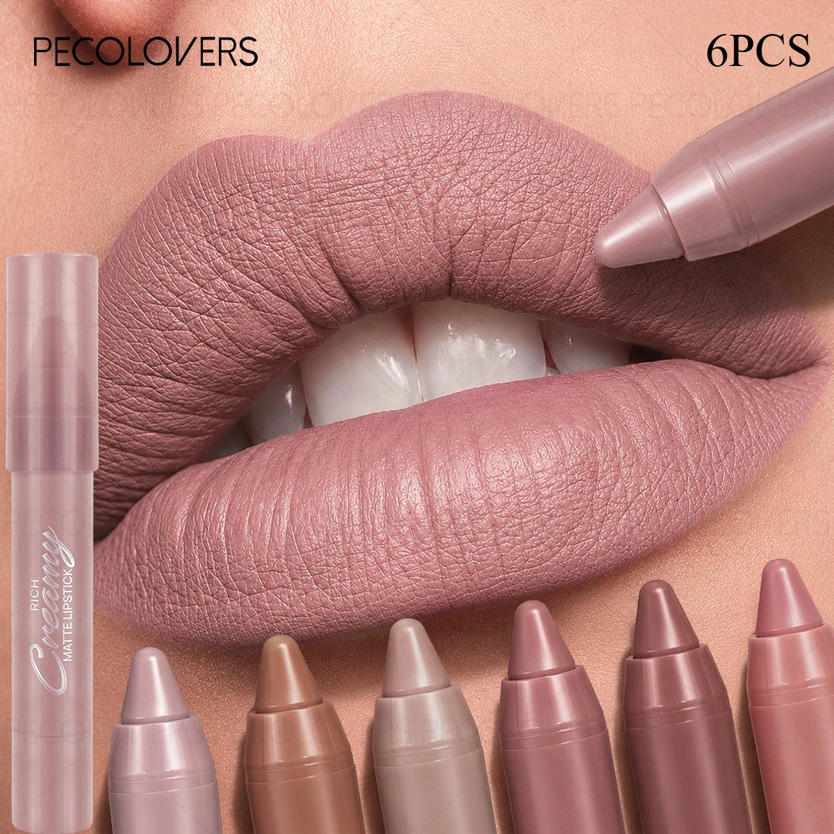 6PCS/SET Velvet Matte Lip Crayon Light Non Dry Texture Even Color Payoff Waterproof Fade Resistant Lip Pen Compact Packaging Neutral Daily Shades Basic Lip Cosmetic Kit For Makeup Beginners