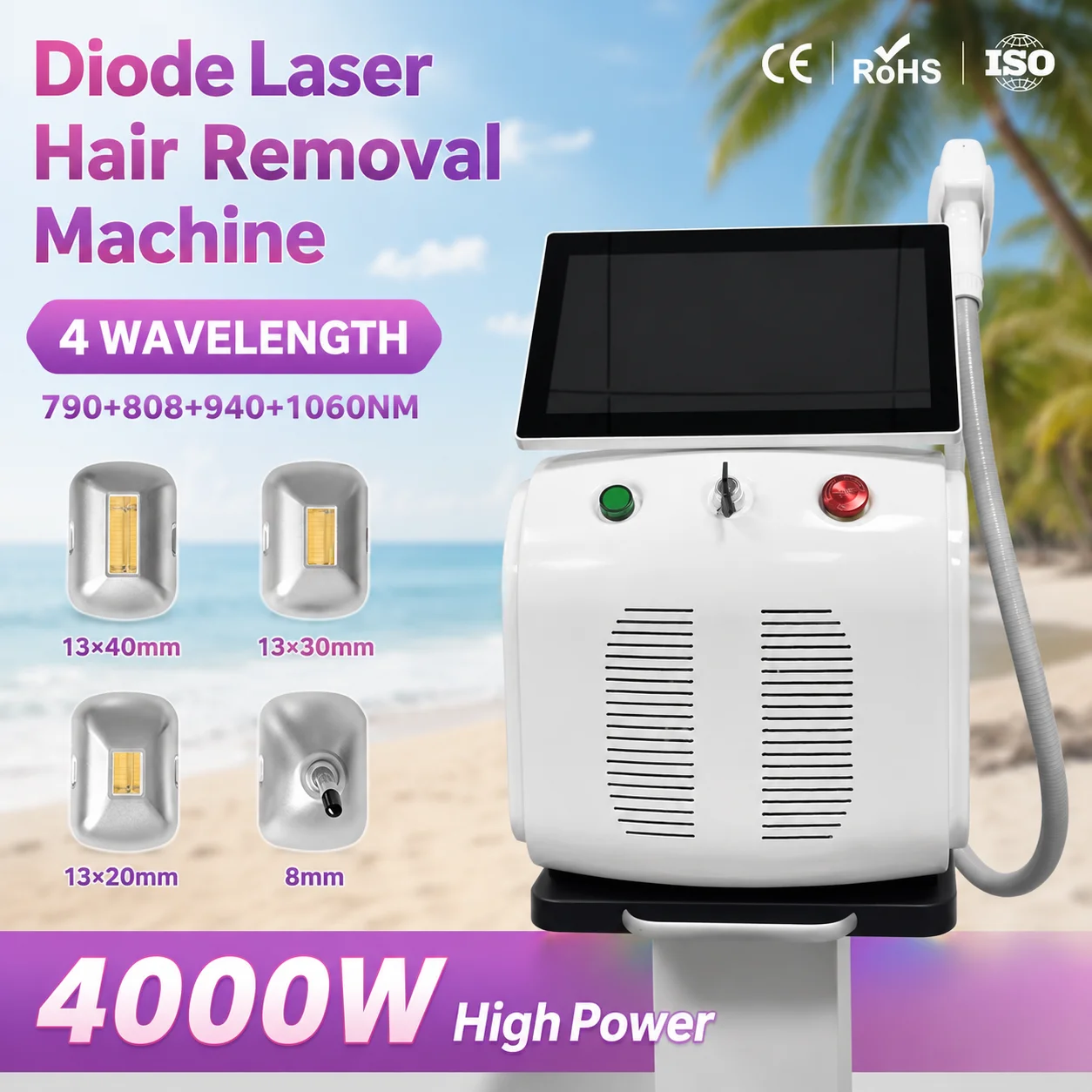 2026 New Ice Titanium Diode Laser Hair Removal Machine 755 808 940 1064nm Real 16 Bar High Power Permanent Hair Removal Laser