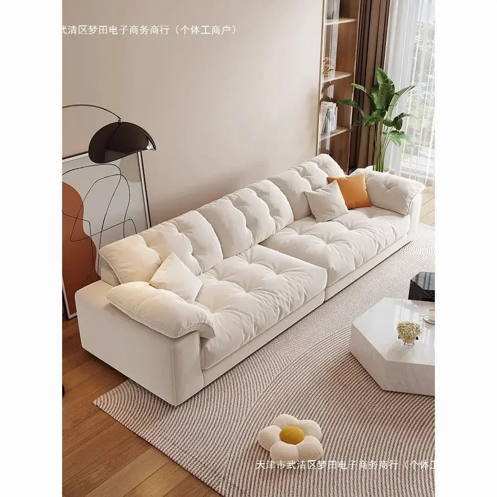 Cloud sofa French cream style living room modern simple three-person straight row lazy wind cat scratch fabric sofa