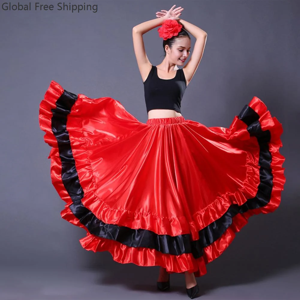 720 °   فتاة الغجر الإسبانية الفلامنكو فستان البوليستر الحرير لامعة واسعة تنورة سوينغ كرنفال قاعة الحفلات ملابس رقص البطن تنورة 2026