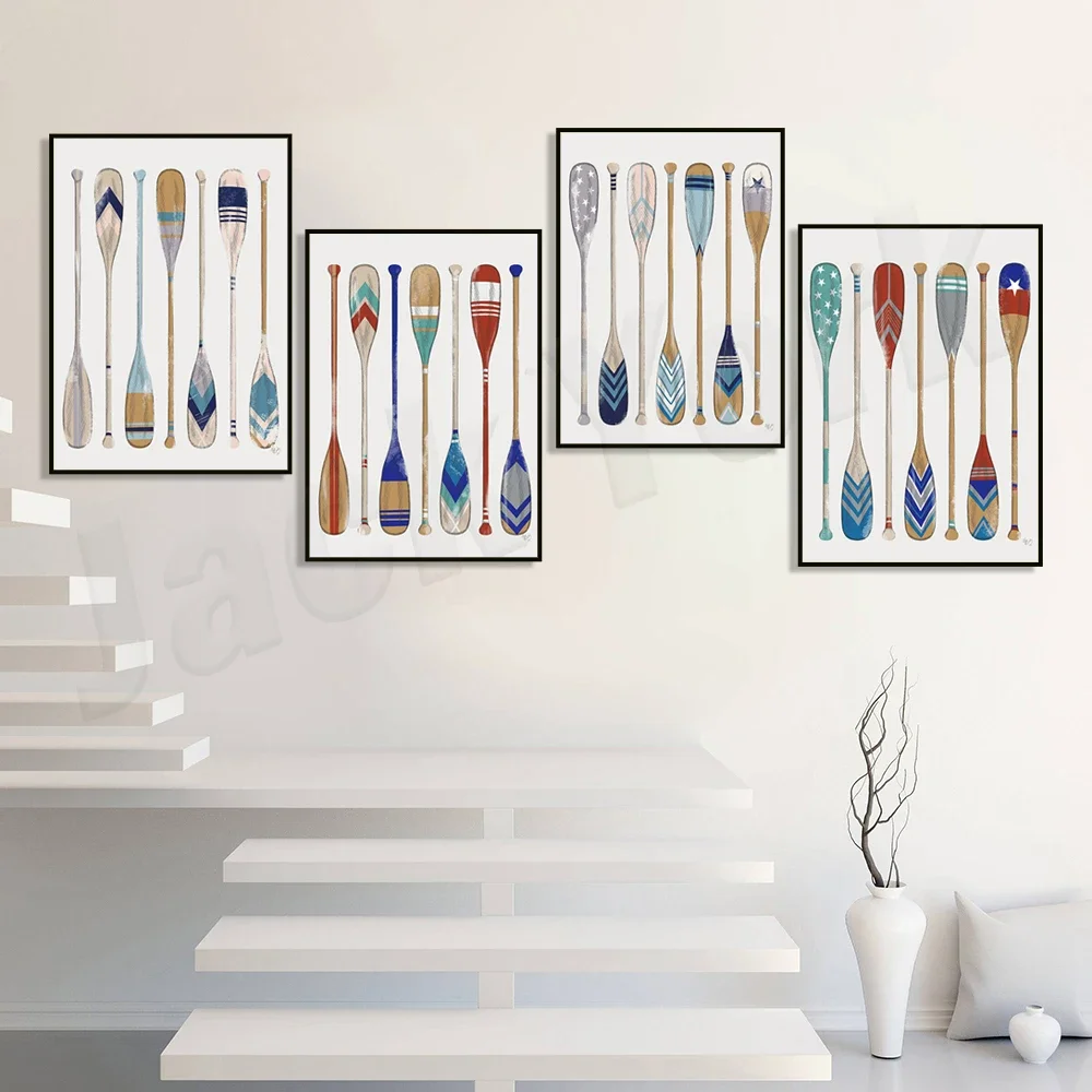 Vintage Style Paddle Vibrant Print - Canoe Paddle Art Poster, Cabin Boating Sailboat Gift, Rustic Canoe Paddle Lake House Decor