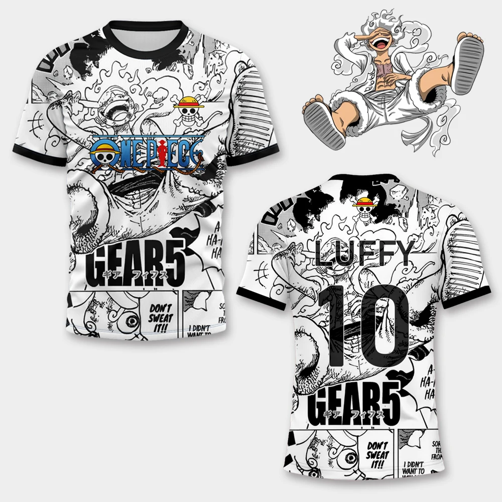One Piece Luffy Gear 5 Nika Manga Style 3D Soccer Jersey Men's Anime Football Tee Summer Children's Football Jersey