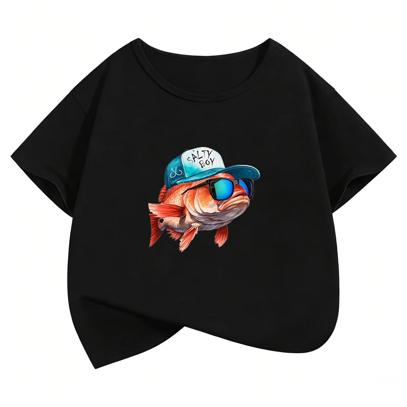 Funny Cartoon Fish Hip Hop T Shirts Graphic Kids Children's T-shirt Boys Casual Top Tee Summer Spring Clothes Tops